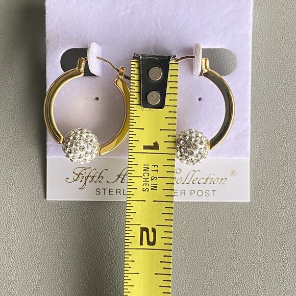 Rhodium Plated Gold Tone Hoop Earrings Pave Crystal - Picture 3 of 6